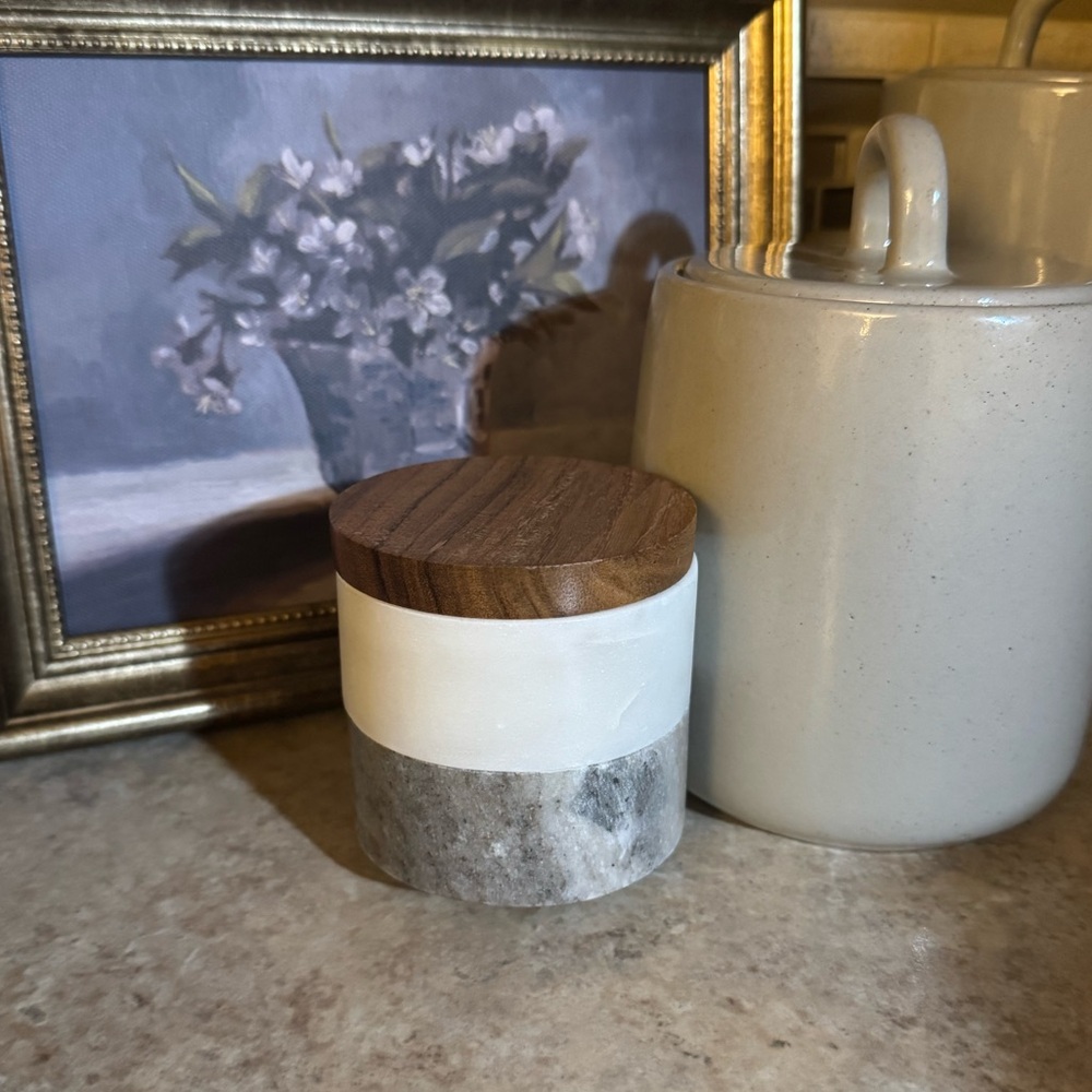3pc white marble salt and pepper cellar, brand new.